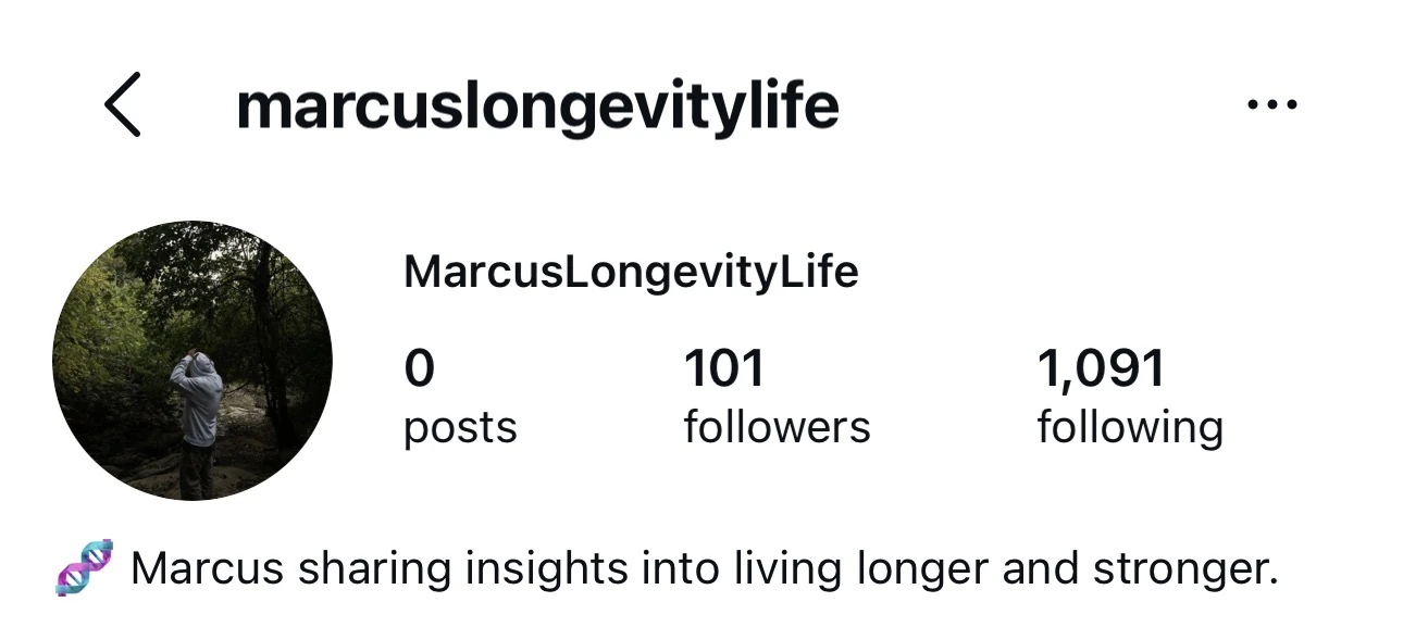 Instagram fan page example marcuslongevitylife with a wellness theme