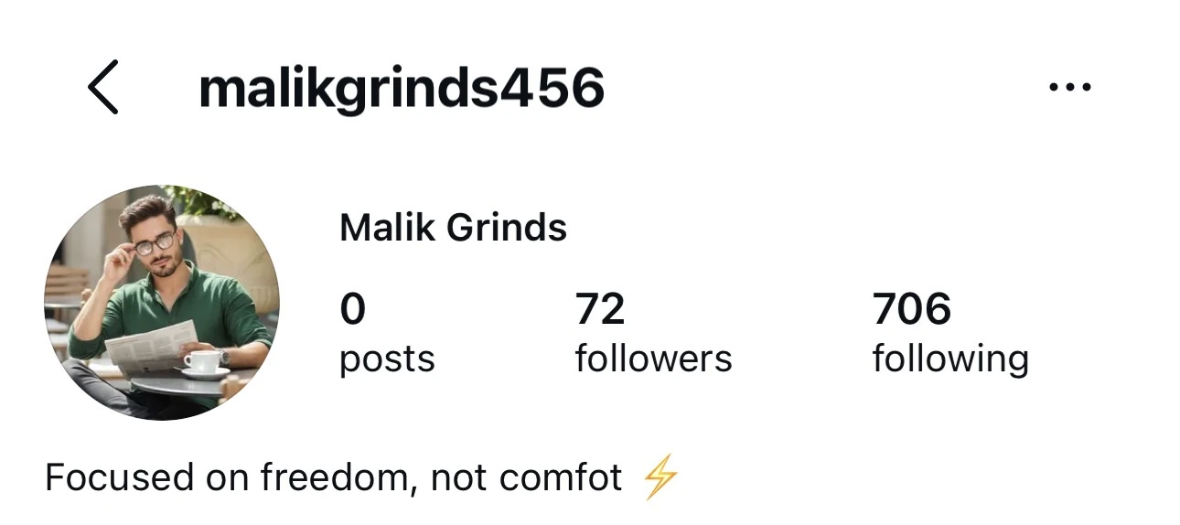 Instagram fan page example malikgrinds456 with a motivation theme